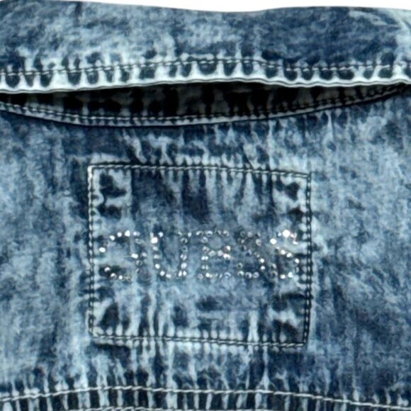 Guess Girls Size 8 Denim Chiffon Sleeveless Dress With Tie Waist & Frayed Edges - Picture 6 of 9